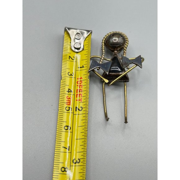 Girl with Braids Pin Brooch Sterling Silver Mixed Metal Taxco Mexico Handcrafted - Picture 7 of 7